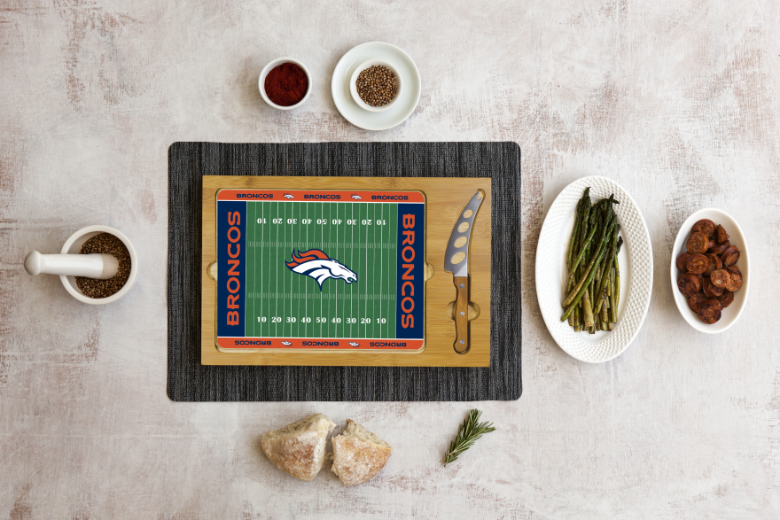 Broncos Icon Glass Top Cutting Board & Knife Set by Picnic Time Pro Football Hall of Fame