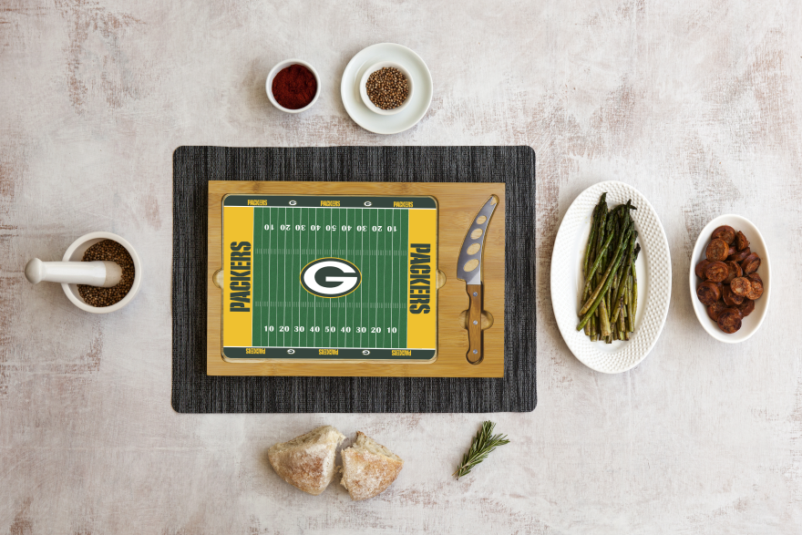 Packers Icon Glass Top Cutting Board & Knife Set by Picnic Time Pro Football Hall of Fame