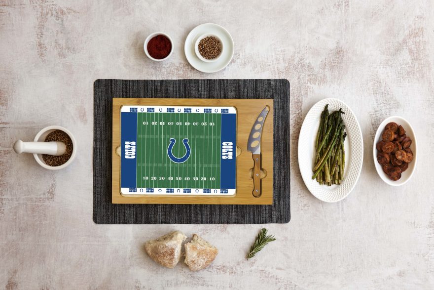 Colts Icon Glass Top Cutting Board & Knife Set by Picnic Time Pro Football Hall of Fame