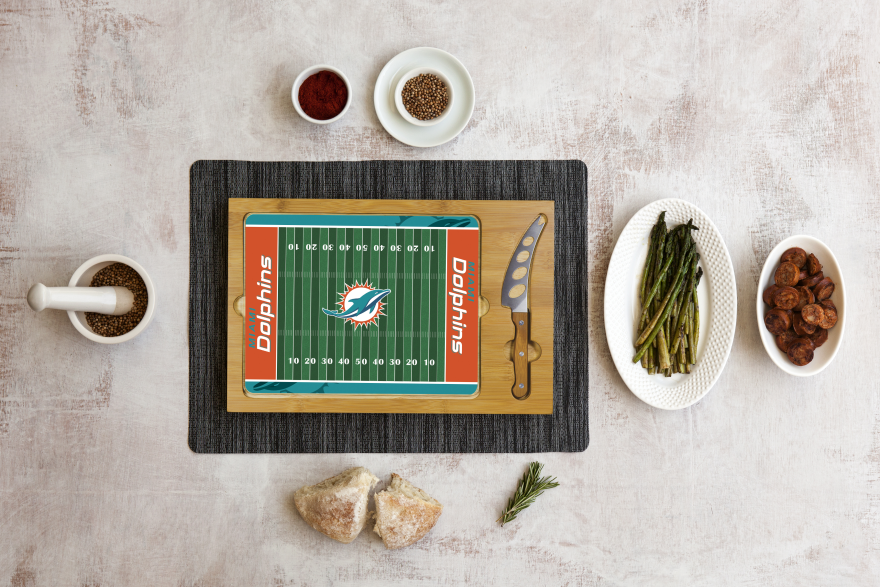 Dolphins Icon Glass Top Cutting Board & Knife Set by Picnic Time Pro Football Hall of Fame