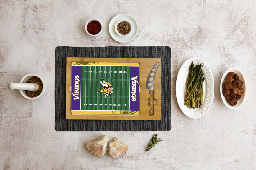 Vikings Icon Glass Top Cutting Board & Knife Set by Picnic Time Pro Football Hall of Fame