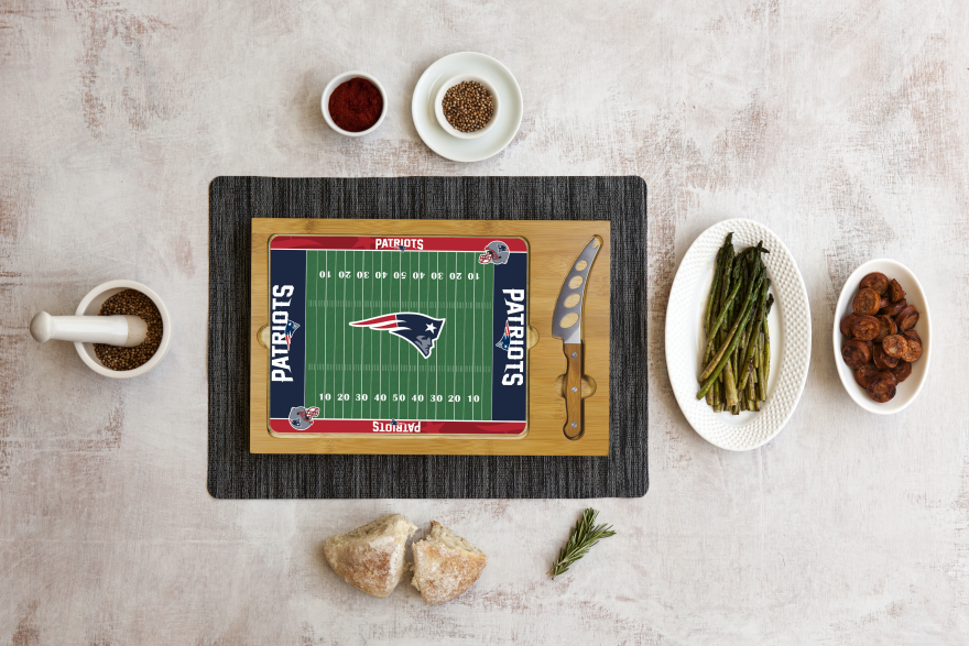 Patriots Icon Glass Top Cutting Board & Knife Set by Picnic Time Pro Football Hall of Fame