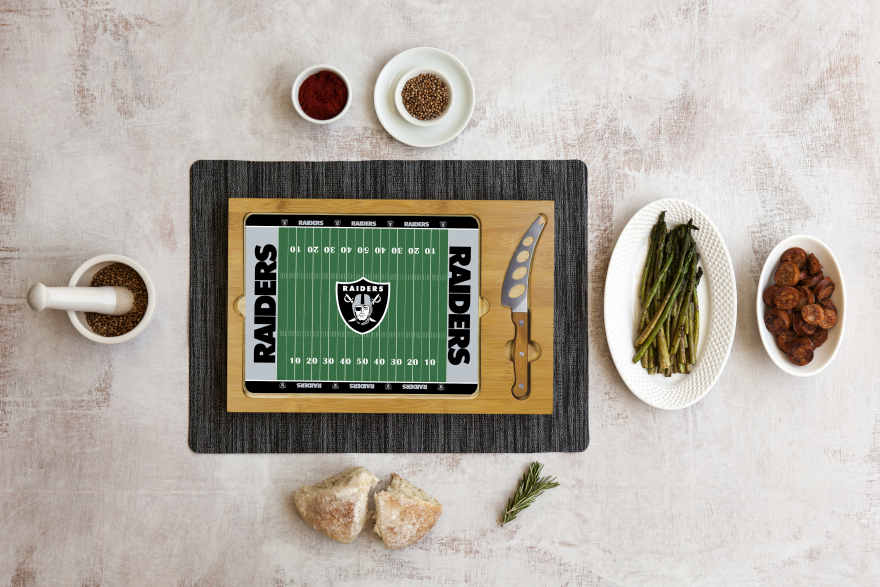 Raiders Icon Glass Top Cutting Board & Knife Set by Picnic Time Pro Football Hall of Fame