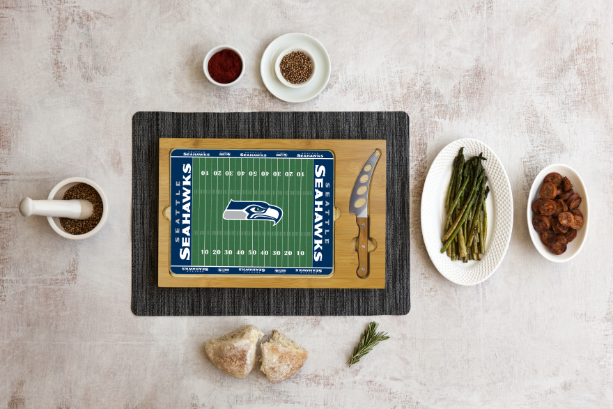 Seahawks Icon Glass Top Cutting Board & Knife Set by Picnic Time Pro Football Hall of Fame