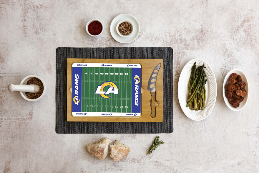 Rams Icon Glass Top Cutting Board & Knife Set by Picnic Time Pro Football Hall of Fame