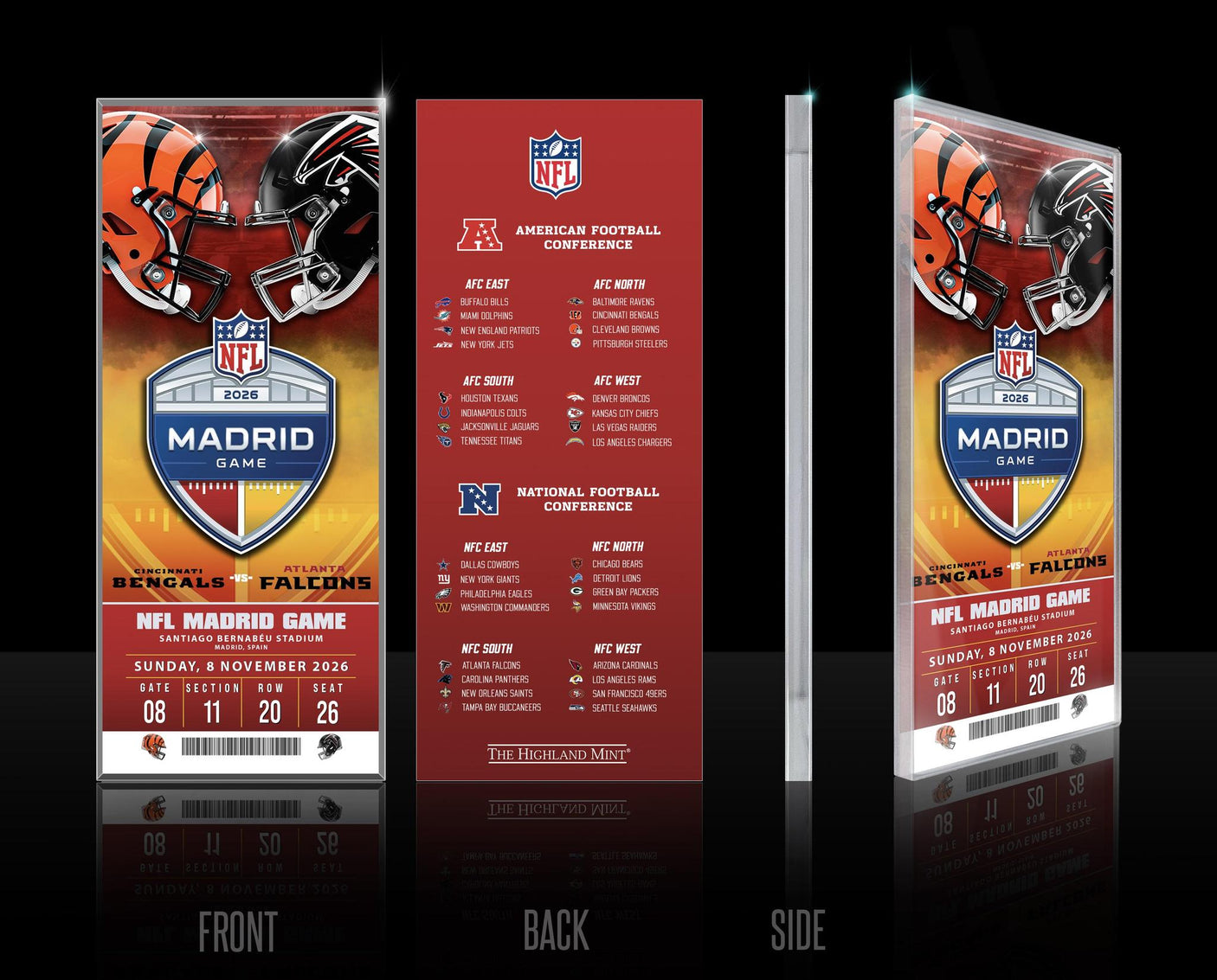 2026 NFL International Games Bengals vs Falcons Madrid Acrylic Ticket