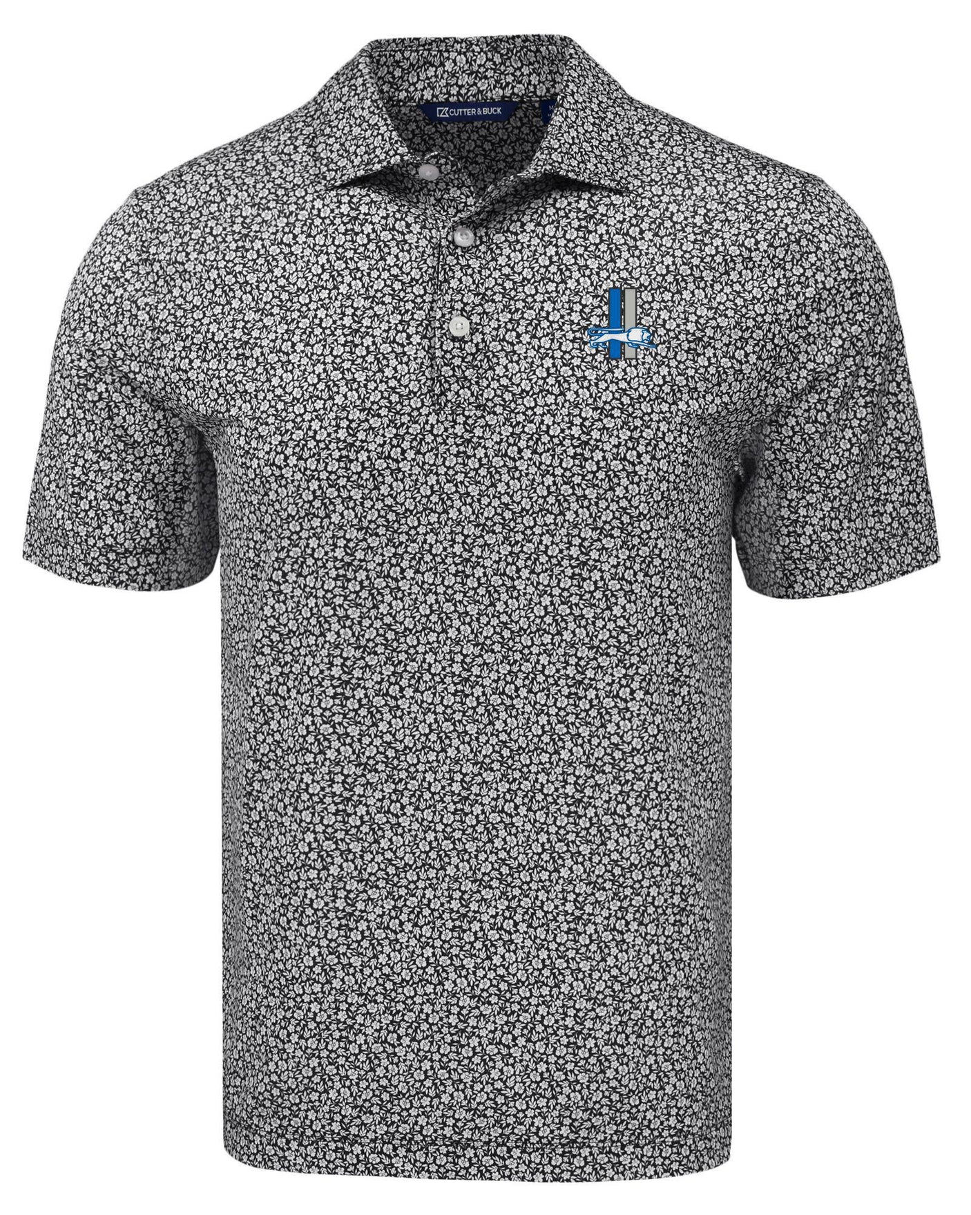 Lions Cutter and Buck Men's Black Pike Eco Flora Print Polo