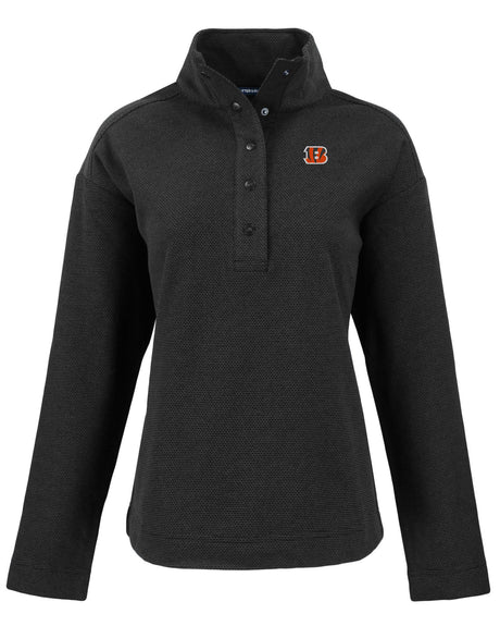 Bengals Cutter and Buck Women's Black Hunts Point Eco Fleece Snap Pullover