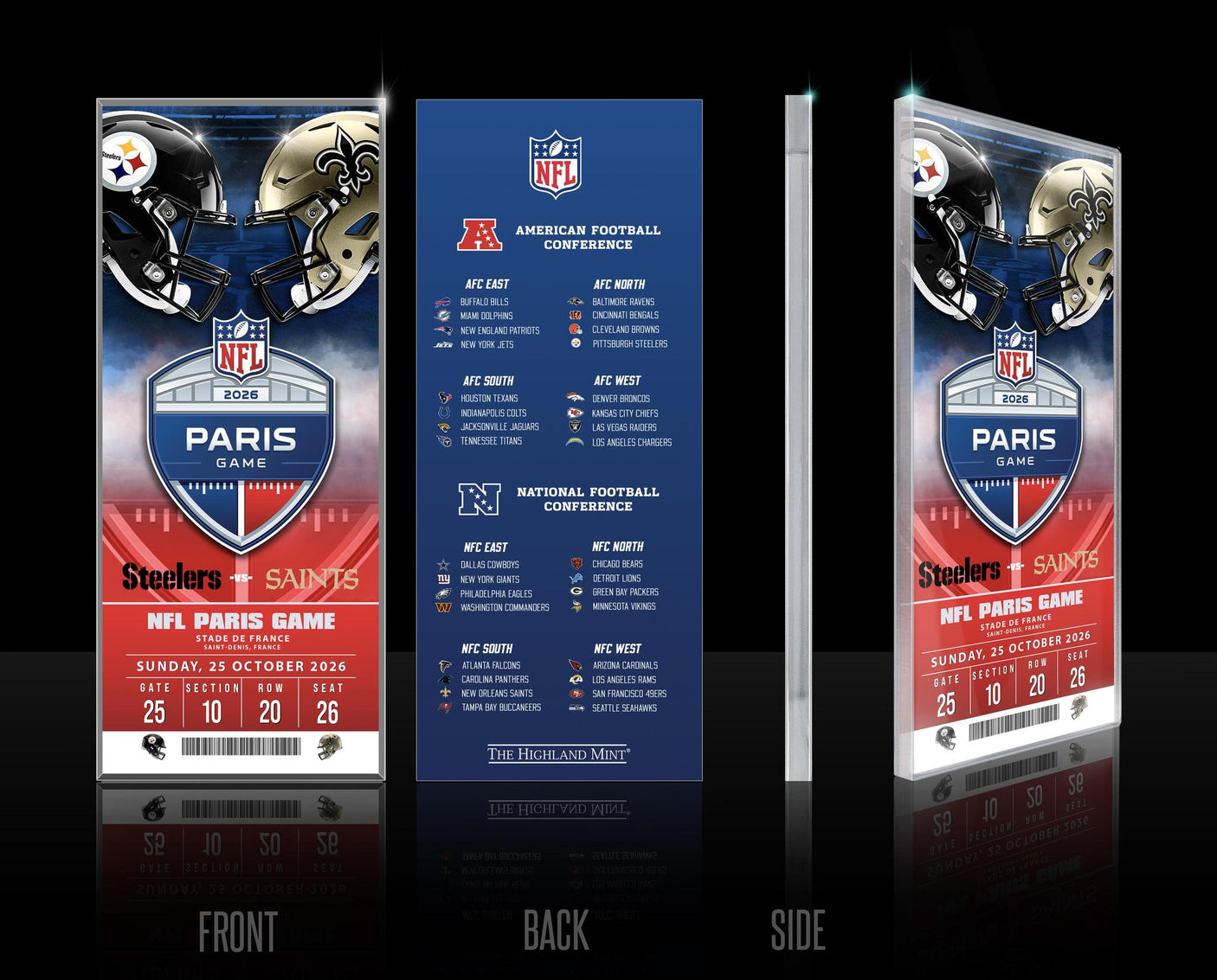 2026 NFL International Games Steelers vs Saints Paris Acrylic Ticket