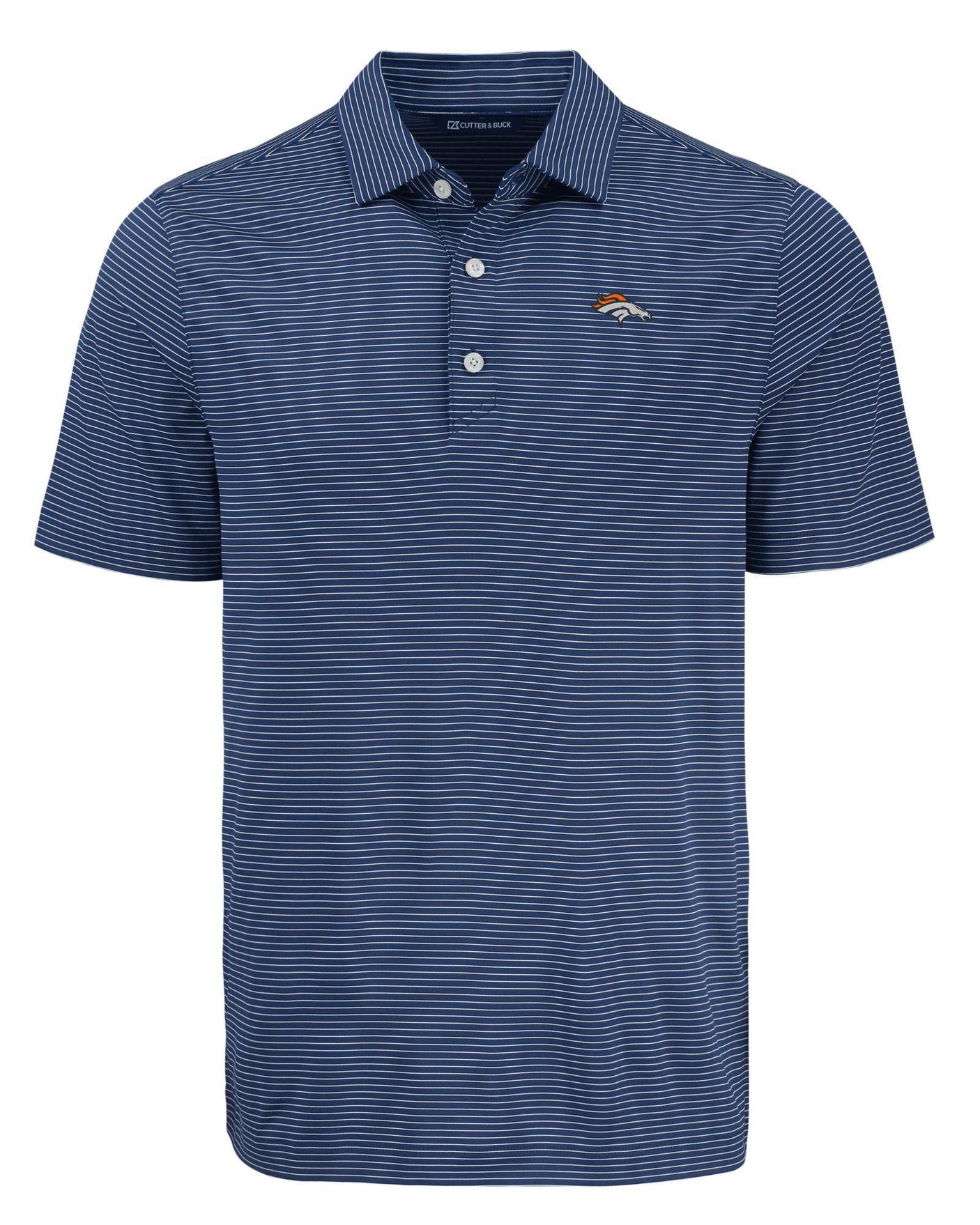Broncos Cutter and Buck Men's Navy Forge Eco Fine Line Stripe Recycled Polo