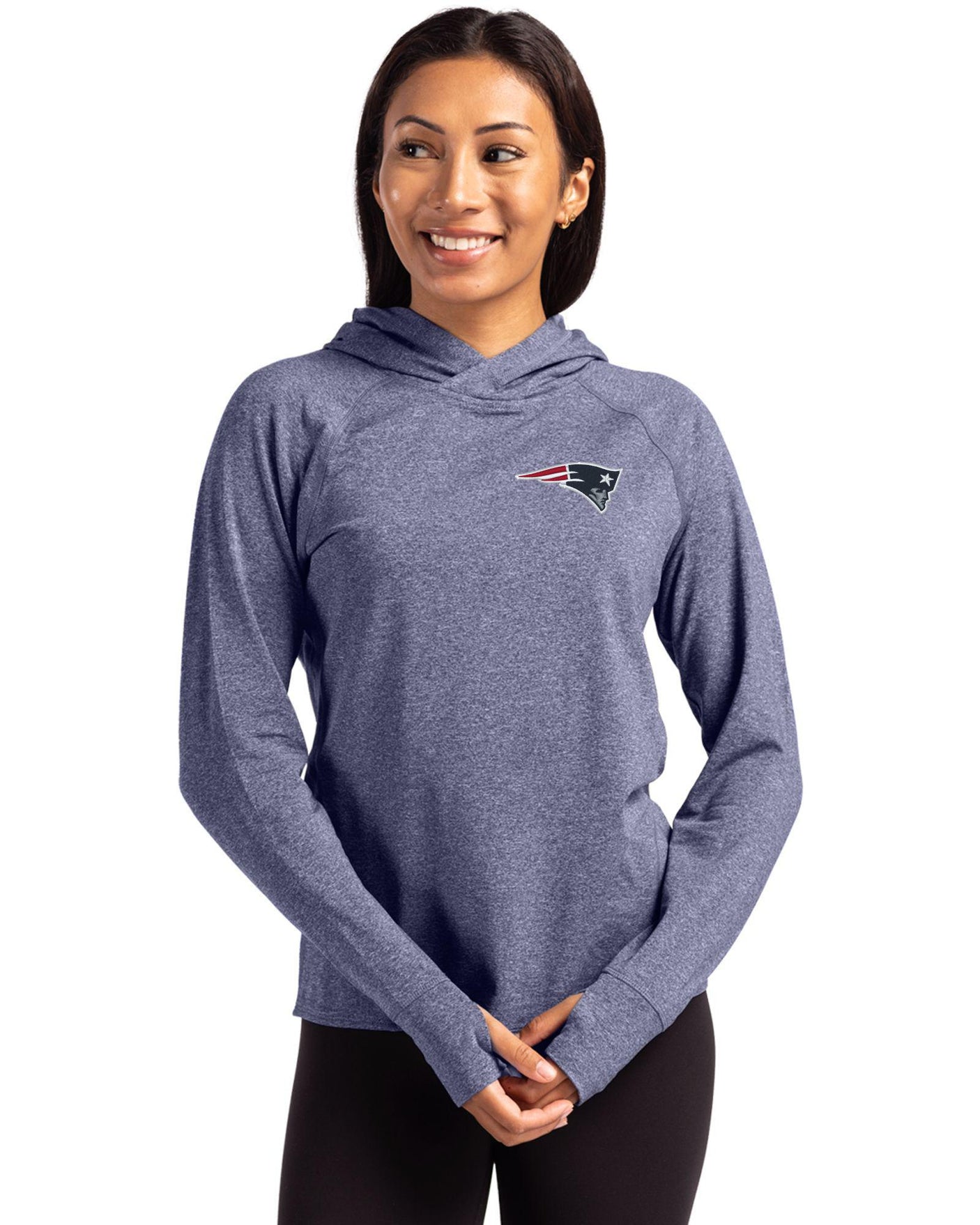 Patriots Cutter & Buck Women's Adapt Eco Heather Hooded Pullover