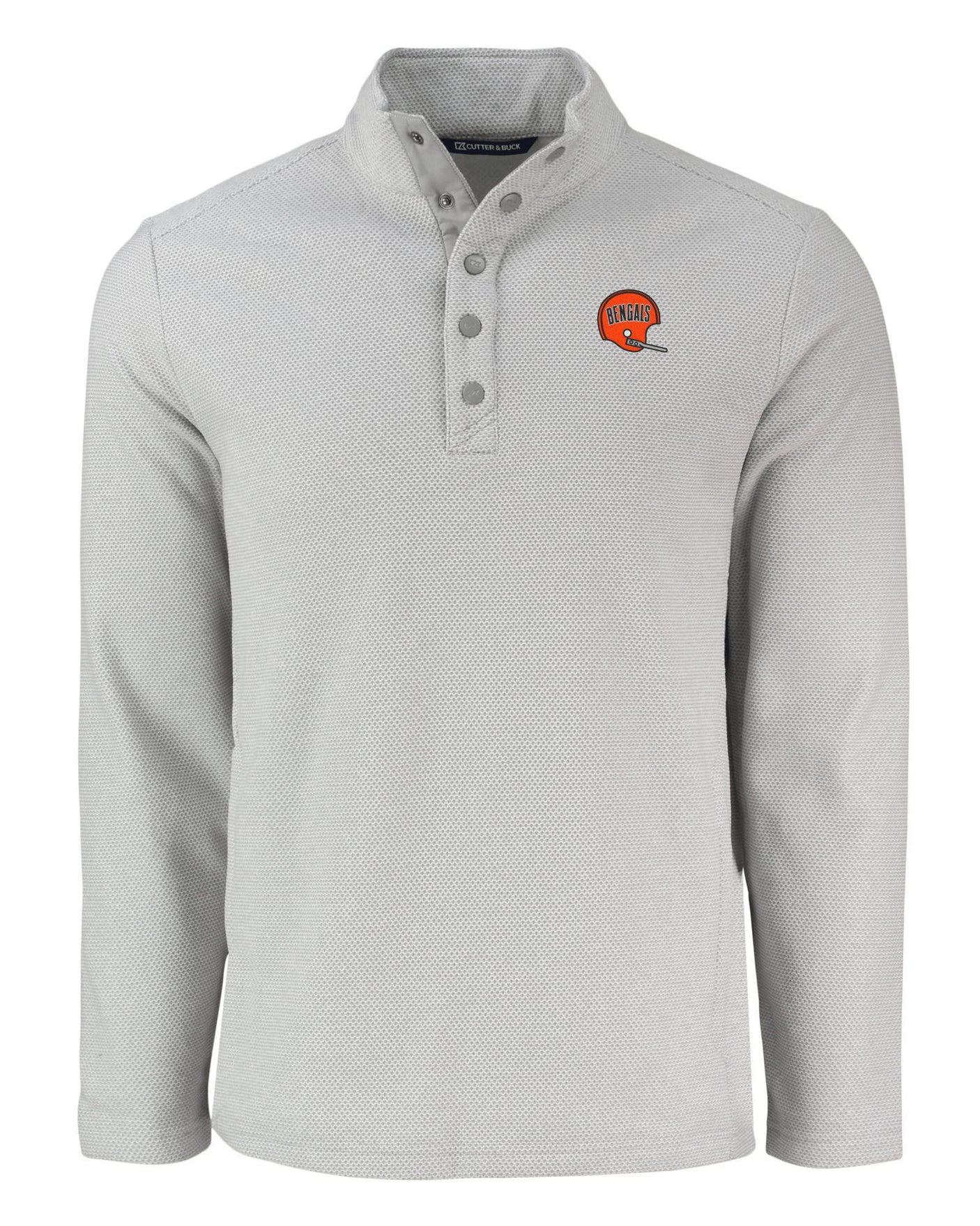 Bengals Cutter and Buck Men's Grey Hunts Point Eco Fleece Snap Pullover