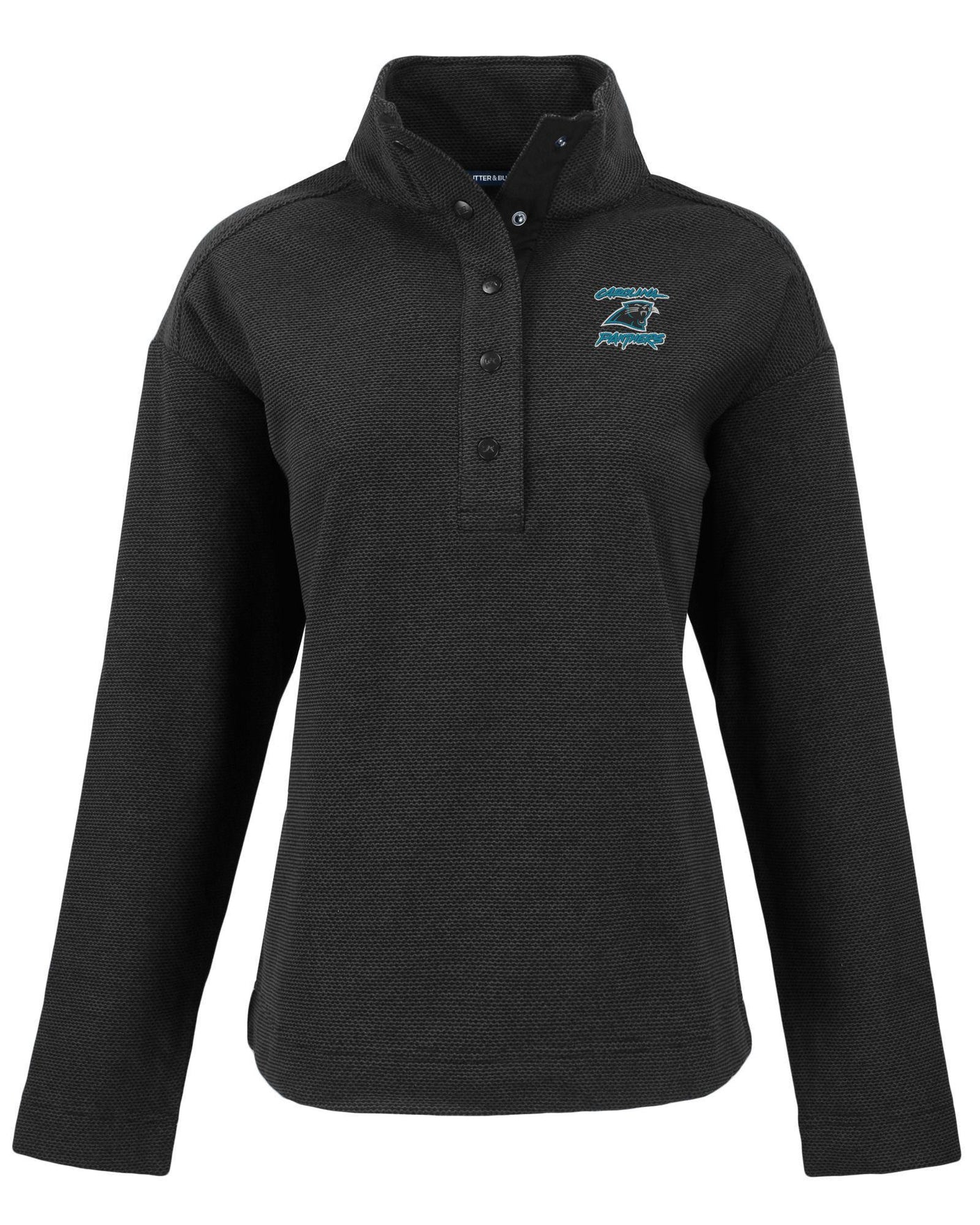 Panthers Cutter and Buck Women's Black Hunts Point Eco Fleece Snap Pullover