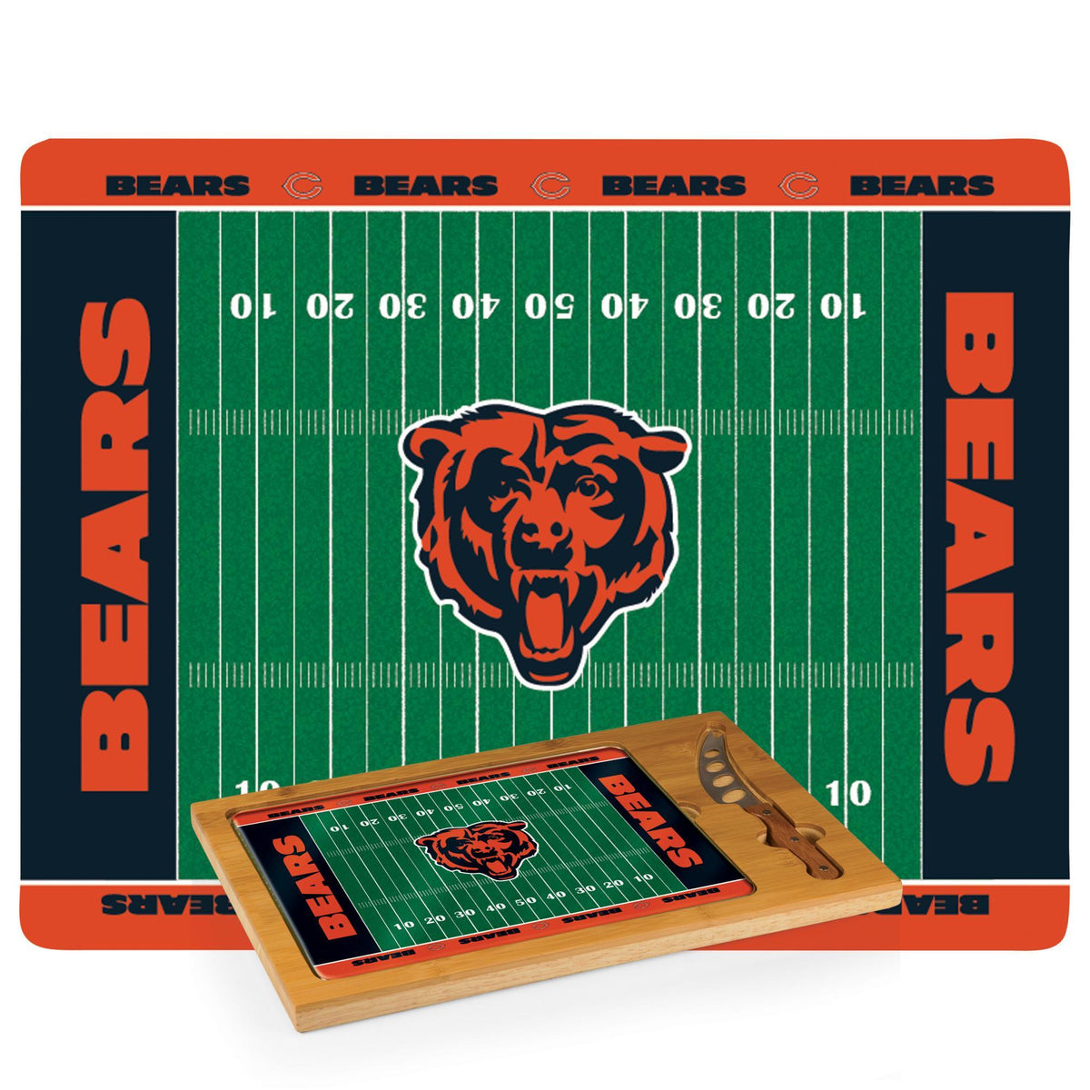 Bears Icon Glass Top Cutting Board & Knife Set by Picnic Time Pro Football Hall of Fame