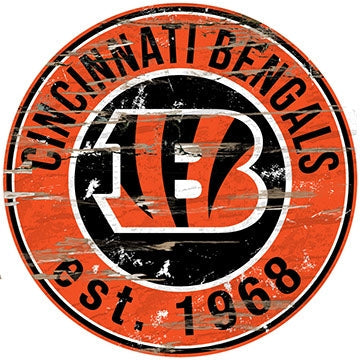 Bengals Established Date Distressed Round Wall Art Pro Football Hall of Fame