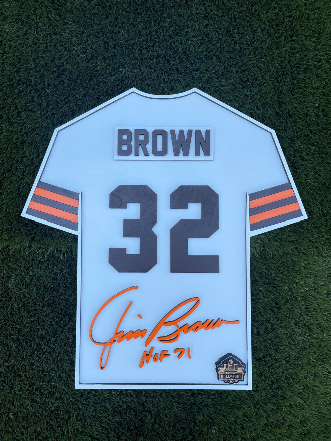 Jim Brown Wood Jersey 3D White Sign - DS