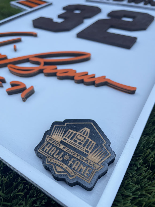 Jim Brown Wood Jersey 3D White Sign - DS