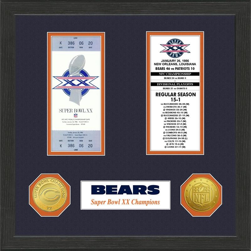 Bears Framed Superbowl Ticket Collection