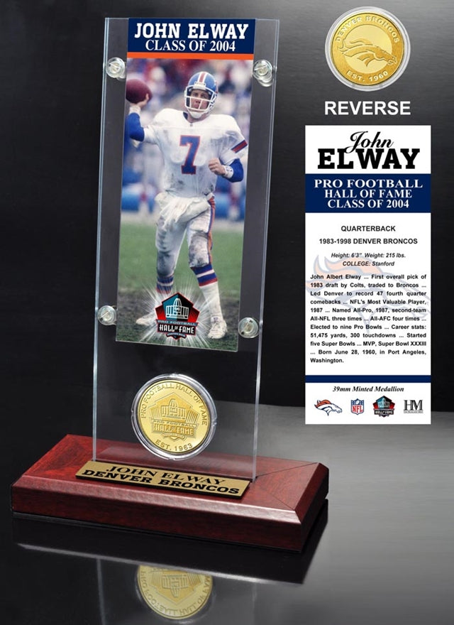 John Elway "2004 NFL Hall of Fame Inductee" Ticket & Bronze Coin Acrylic Desktop Pro Football Hall of Fame