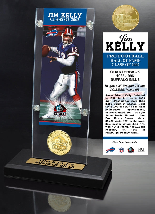 Jim Kelly 2002 NFL Hall of Fame Ticket & Bronze Coin Acrylic Desktop Pro Football Hall of Fame
