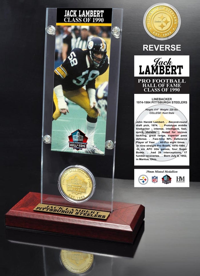 Jack Lambert "1990 Hall of Fame Inductee" Ticket & Bronze Coin Acrylic Desktop Pro Football Hall of Fame