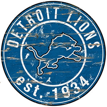 Lions Established Date Distressed Round Wall Art Pro Football Hall of Fame