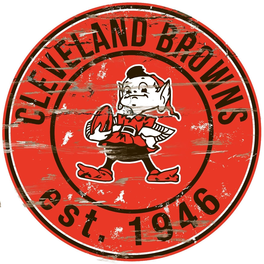 Browns Established Date Distressed Round Wall Art Pro Football Hall of Fame