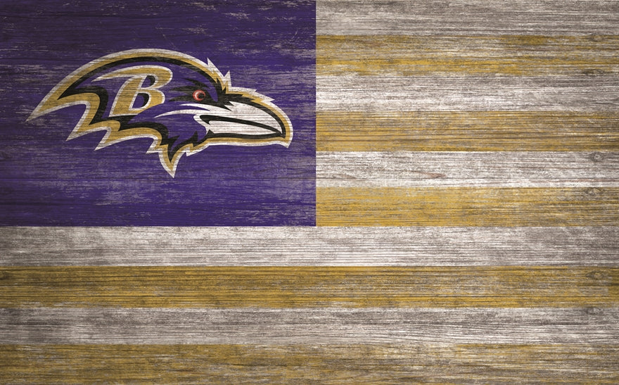 Ravens 11'' x 19'' Distressed Flag Sign Pro Football Hall of Fame
