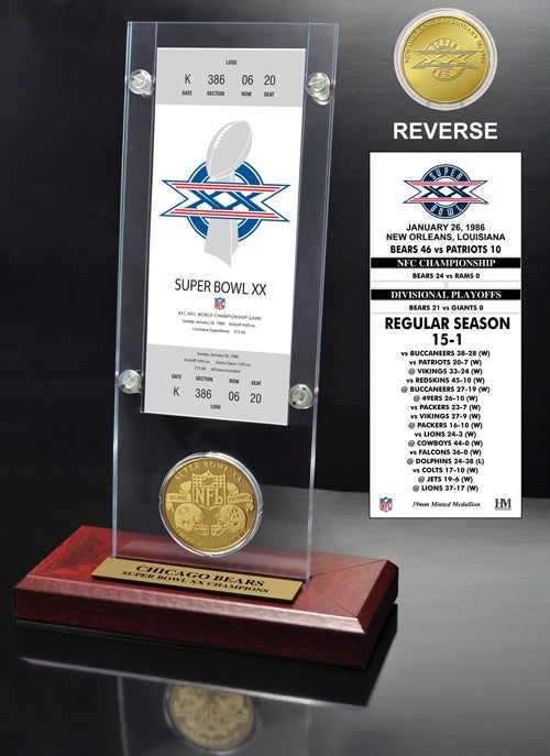 Super Bowl XX (20) Ticket & Game Coin Collection