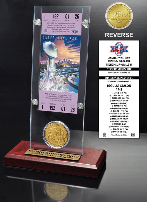 Super Bowl XXVI (26) Ticket & Game Coin Collection