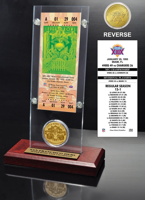Super Bowl XXIX (29) Ticket & Game Coin Collection
