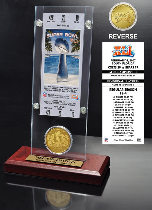 Super Bowl XLI (41) Ticket & Game Coin Collection