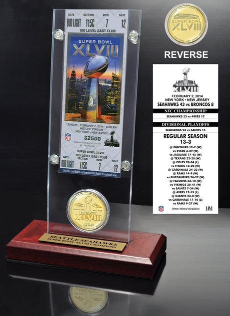 Seahawks SB XLVIII (48) Champions Ticket & Bronze Coin Desktop Acrylic