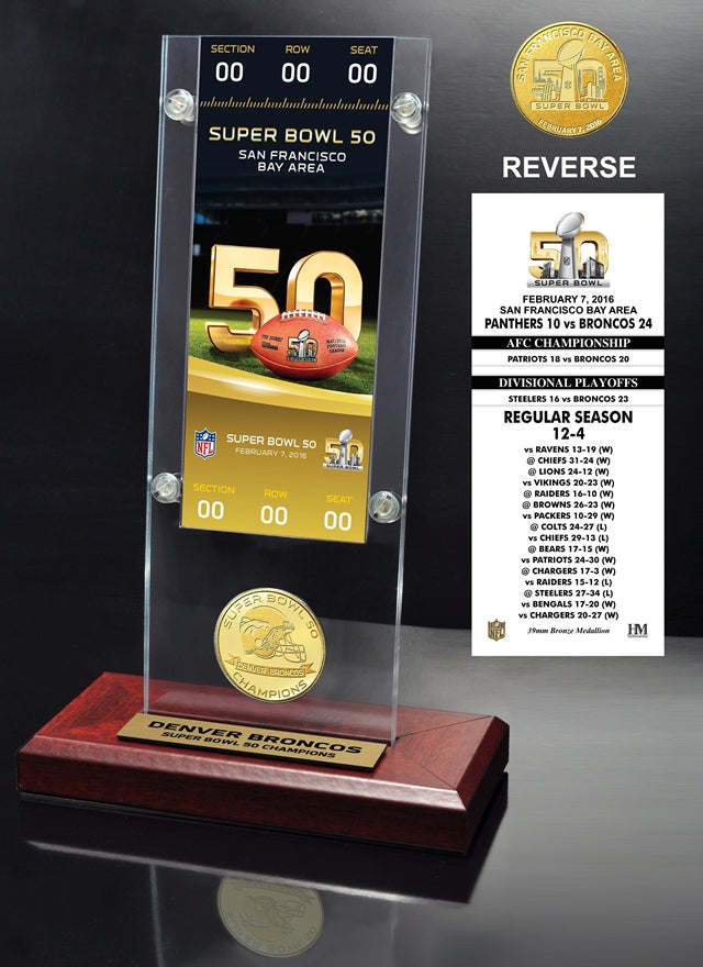 Super Bowl 50 Champions Ticket & Bronze Coin Acrylic Desktop