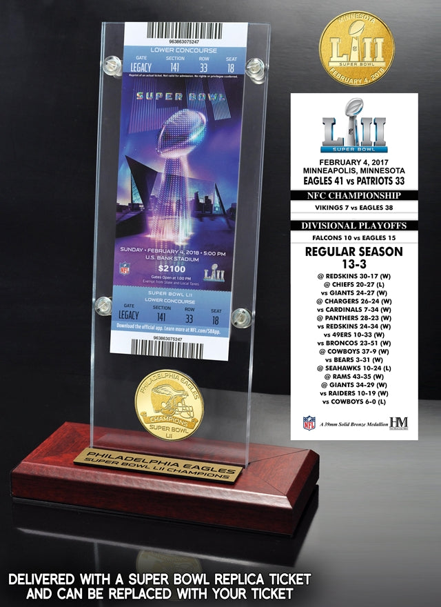 Eagles Super Bowl LII (52) Champs Bronze Coin Ticket Acrylic