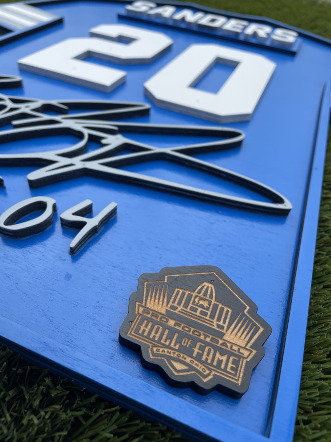 Barry Sanders Wood Jersey Blue 3D Sign