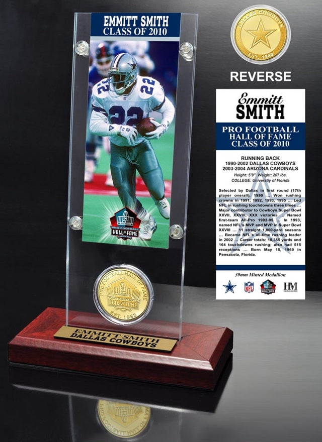 Emmitt Smith "2010 Hall of Fame Inductee" Ticket & Bronze Coin Acrylic Desktop Pro Football Hall of Fame