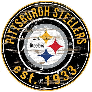 Steelers Established Date Distressed Round Wall Art Pro Football Hall of Fame