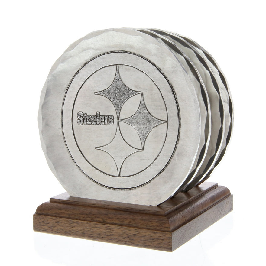 Pittsburgh Steelers 4-Piece Aluminum Coaster Set with Caddy Pro Football Hall of Fame