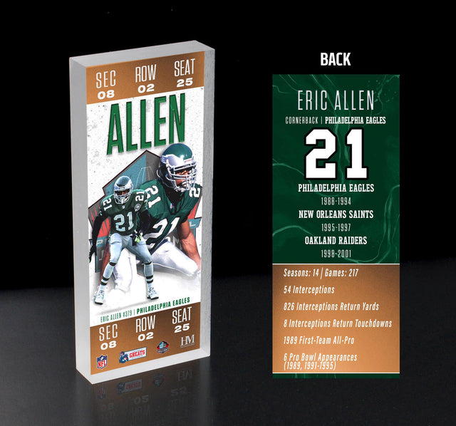 Eric Allen Eagles Pro Football Hall of Fame Class of 2025 Ticket 3D Acrylic Block