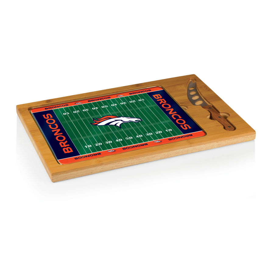 Broncos Icon Glass Top Cutting Board & Knife Set by Picnic Time Pro Football Hall of Fame