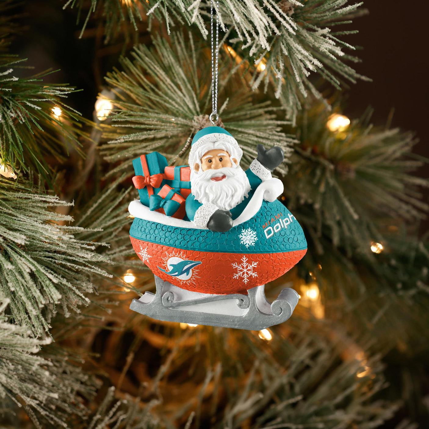 Dolphins Football Sleigh Ornament