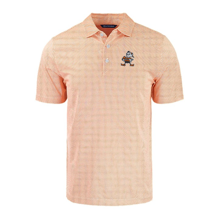 Browns Cutter and Buck Men's Orange Pike Eco Symmetry Print Recycled Polo