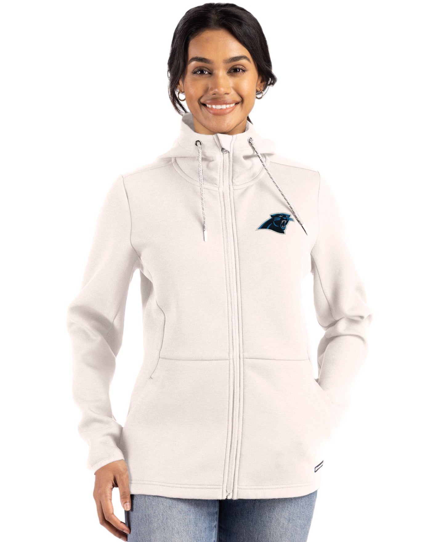 Panthers Cutter & Buck Women's Roam Eco Full Zip Hooded Jacket