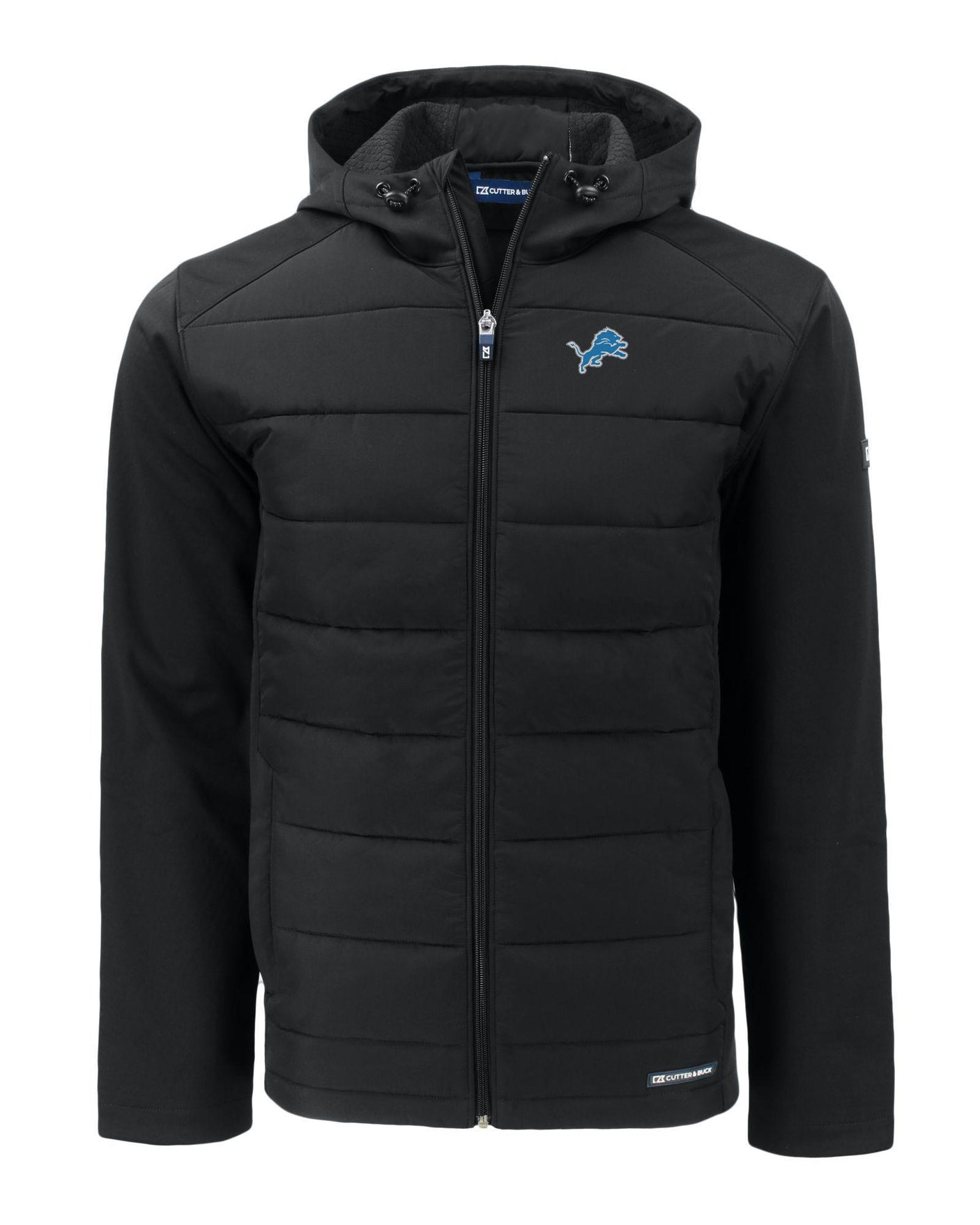 Lions Cutter and Buck Men's Black Evoke Eco Hybrid Hooded Jacket