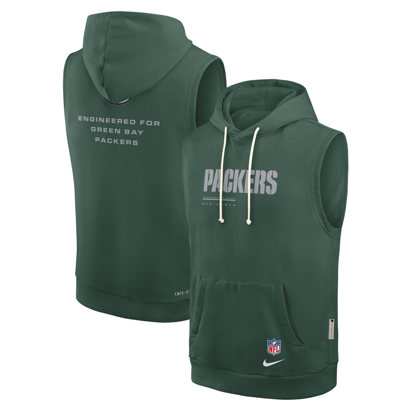 Packers 2026 Nike Men's Dri-Fit Sleeveless Fleece Hoodie