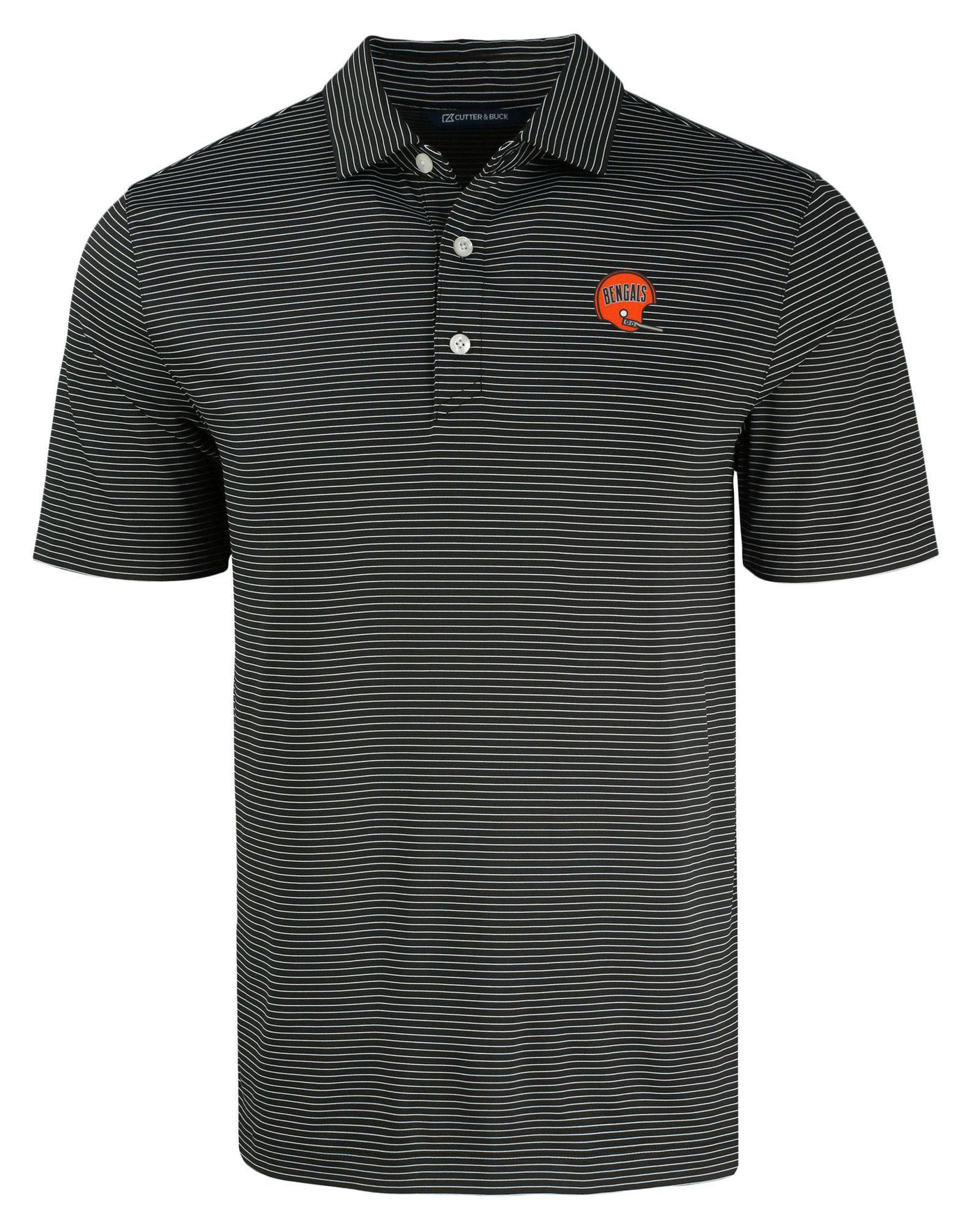 Bengals Cutter and Buck Men's Black Forge Eco Fine Line Stripe Recycled Polo