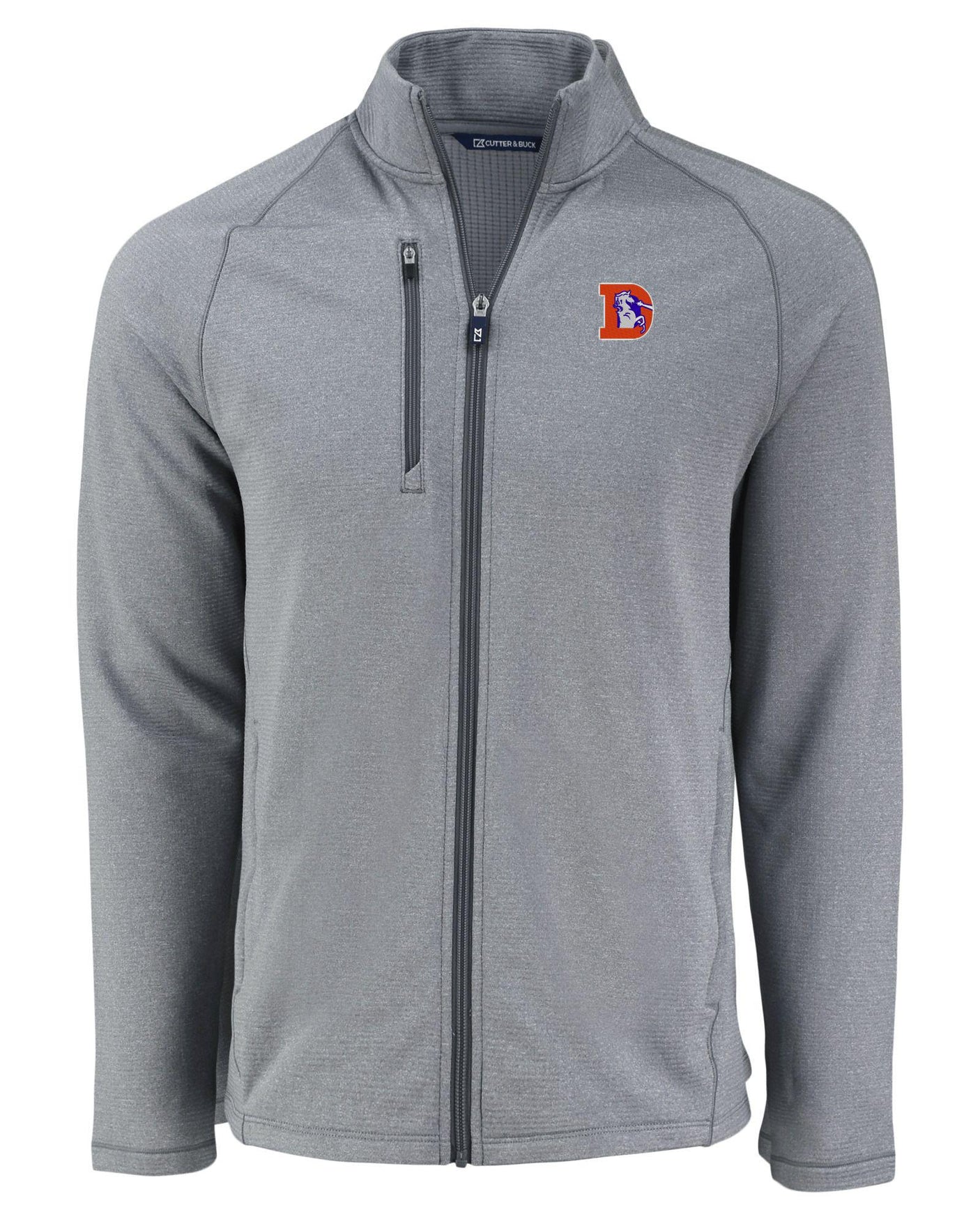 Broncos Cutter and Buck Men's Peshastin Eco Fleece Full Zip Jacket- Grey