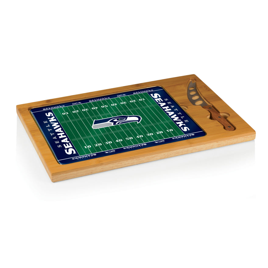 Seahawks Icon Glass Top Cutting Board & Knife Set by Picnic Time Pro Football Hall of Fame