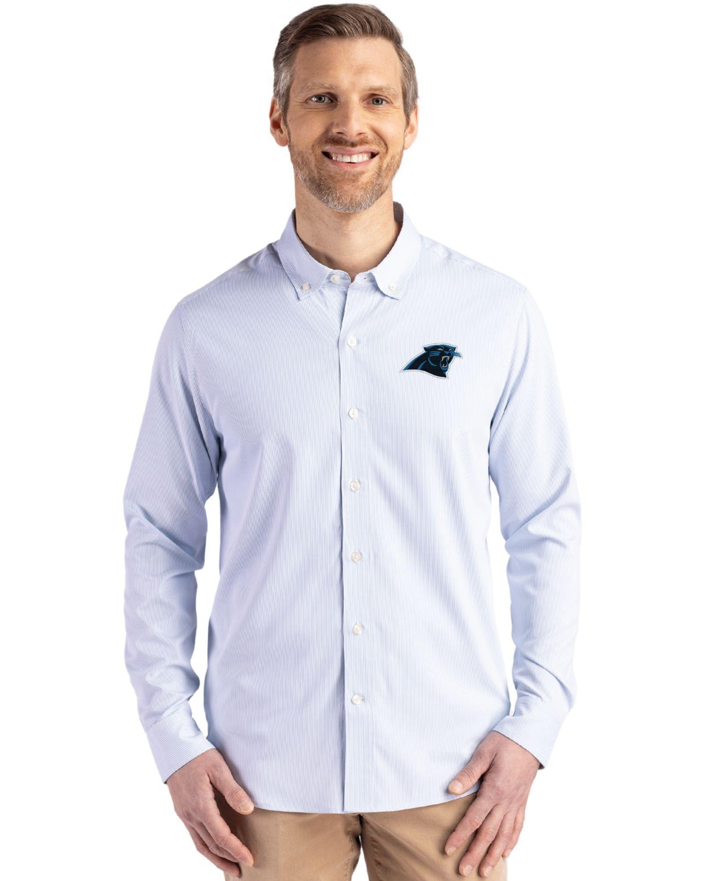 Panthers Cutter & Buck Men's Skyline Eco Pinstripe Button Down Shirt